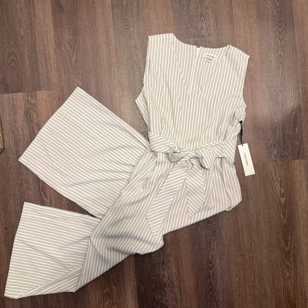 NWT Calvin Klein Pinstripe Crop Jumpsuit 16W